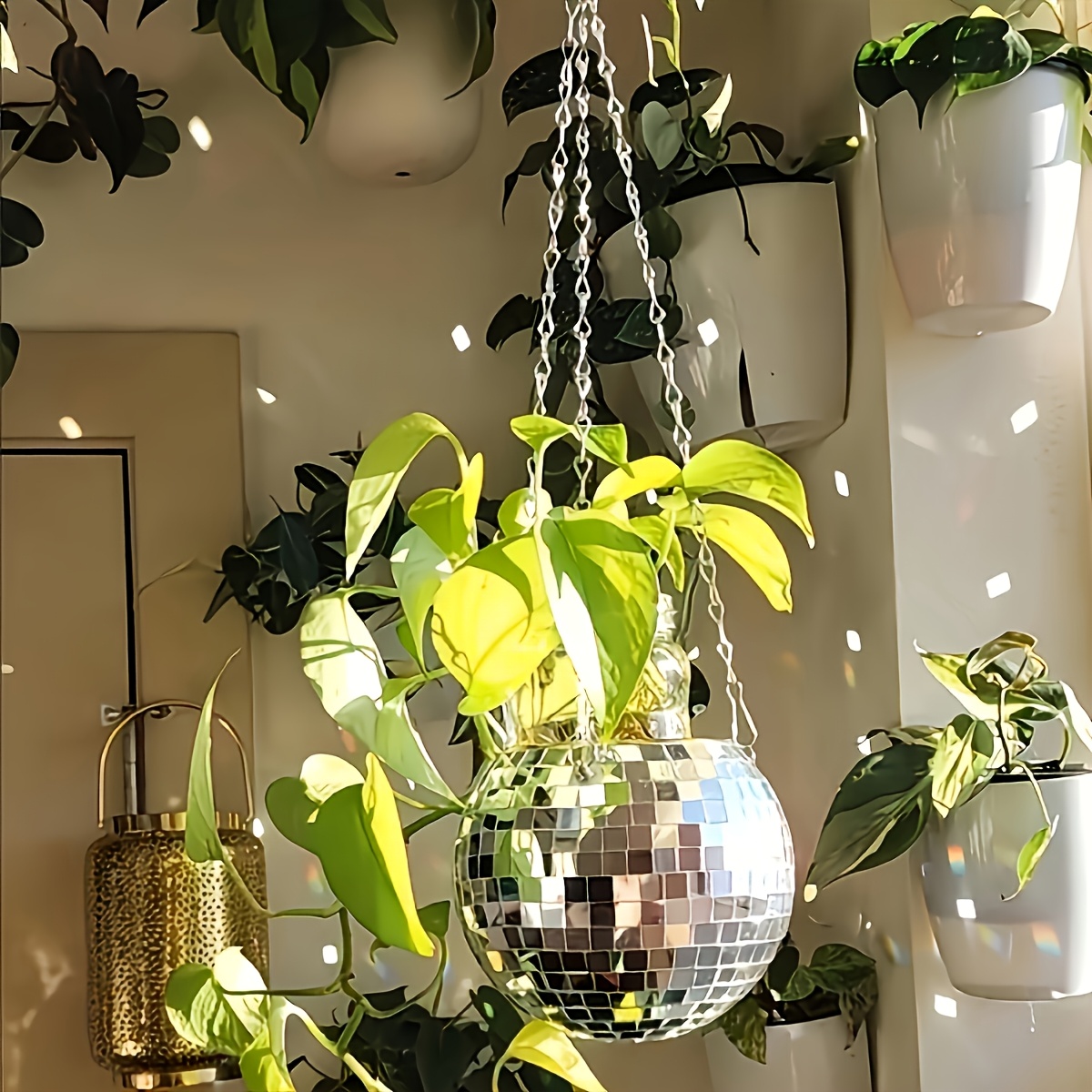 Hanging Planter Basket - Disco Spiegelbol Hangende Bloempot, Succulenten Pot,
